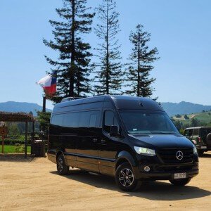 Black sprinter vehicle at Montes winery Chile.