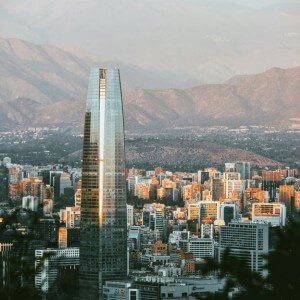 Santiago, Chile skyline with the Andes behind